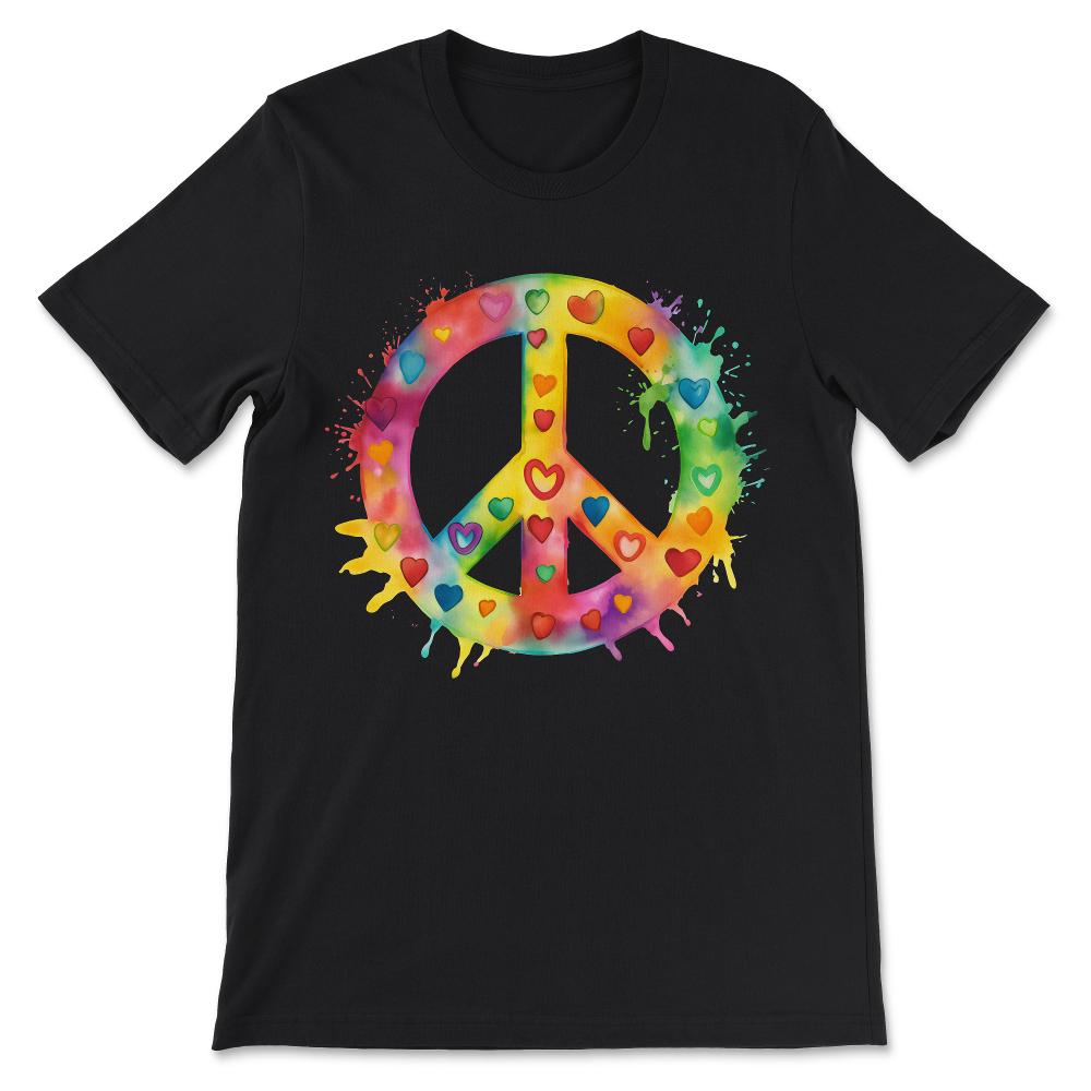 Peace Heart Sign World Vibe Love Hippie Groovy Soul Colorful Gift Tee - Black