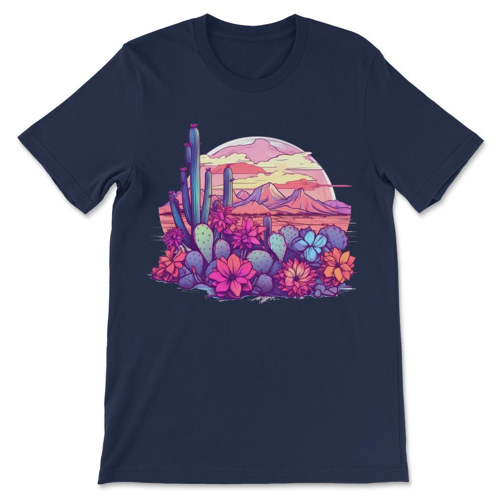 Cactus Desert Western Texas Succulent Plant Mountain Vintage Gift Tee - Navy