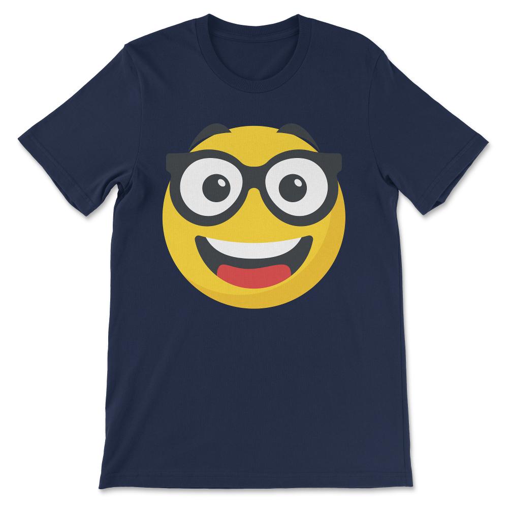 Funny Geek Nerd Face Emoticon Cute Emoticon Nerdy Glasses product - Navy