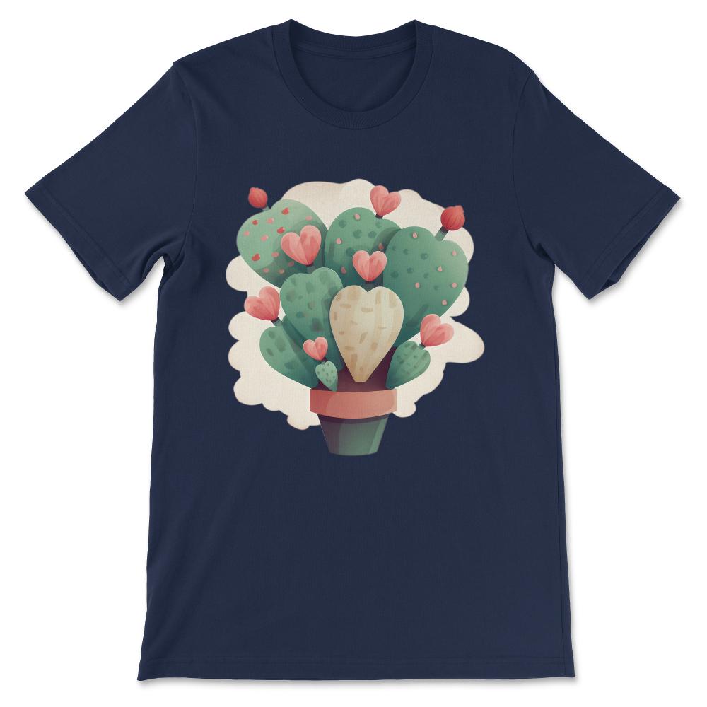 Cute Cactus Heart Desert Succulents Lover Plant Vegan Vibes Gift Tee - Navy