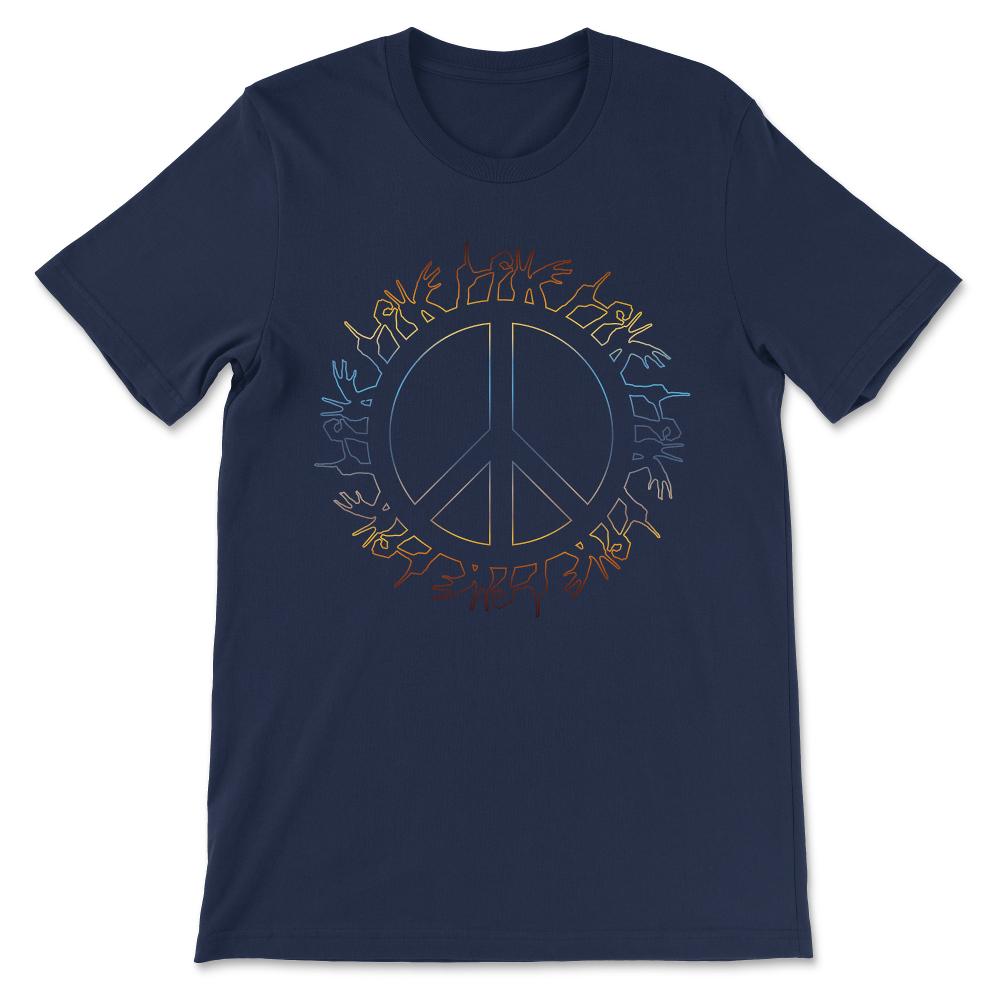 Peace Sign World Lovers Flower Hippie Artistic Groovy Soul Gift Tee - - Navy