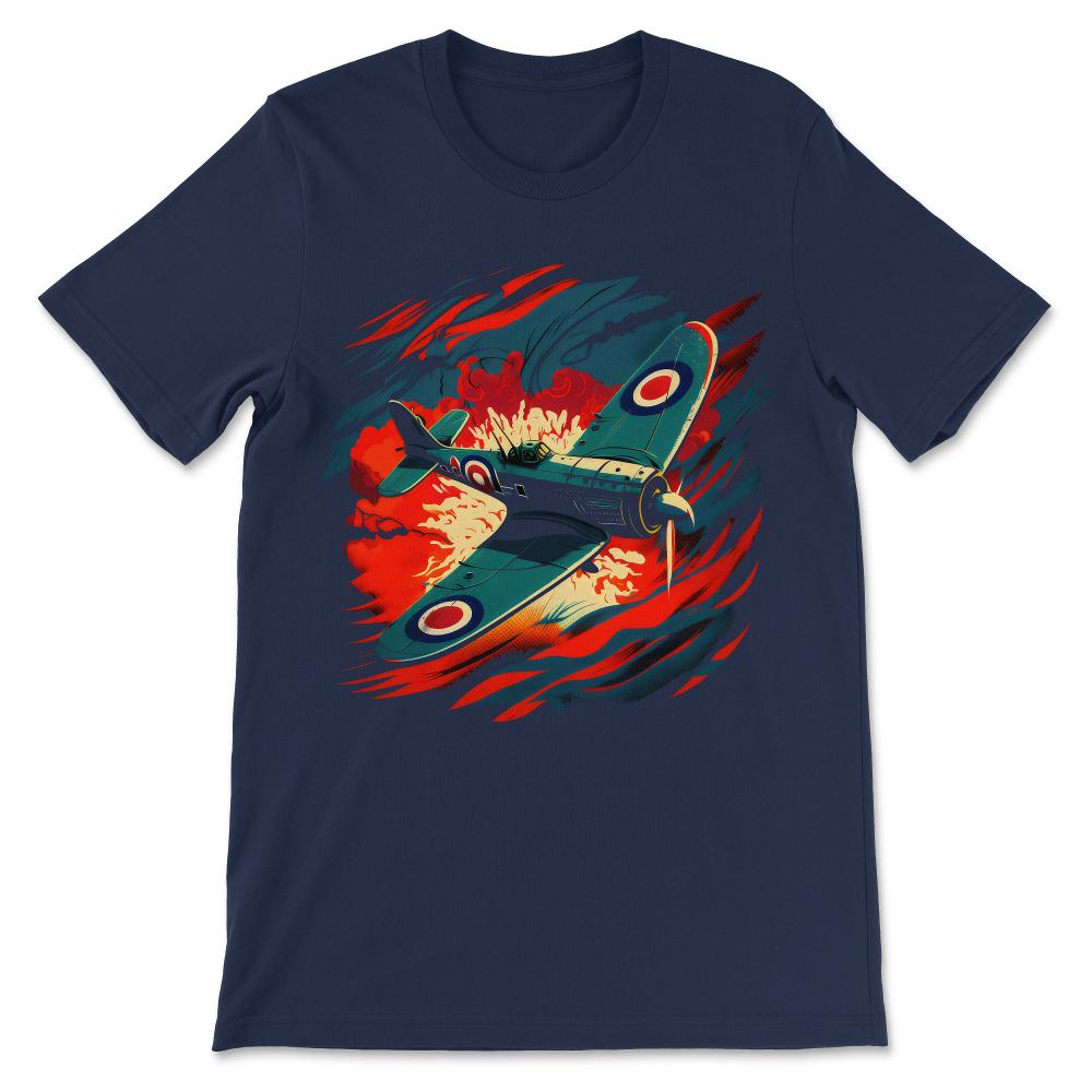 Spitfire Airplane Vintage Pilot Aviator Military Warbirds Gift Tee - - Navy