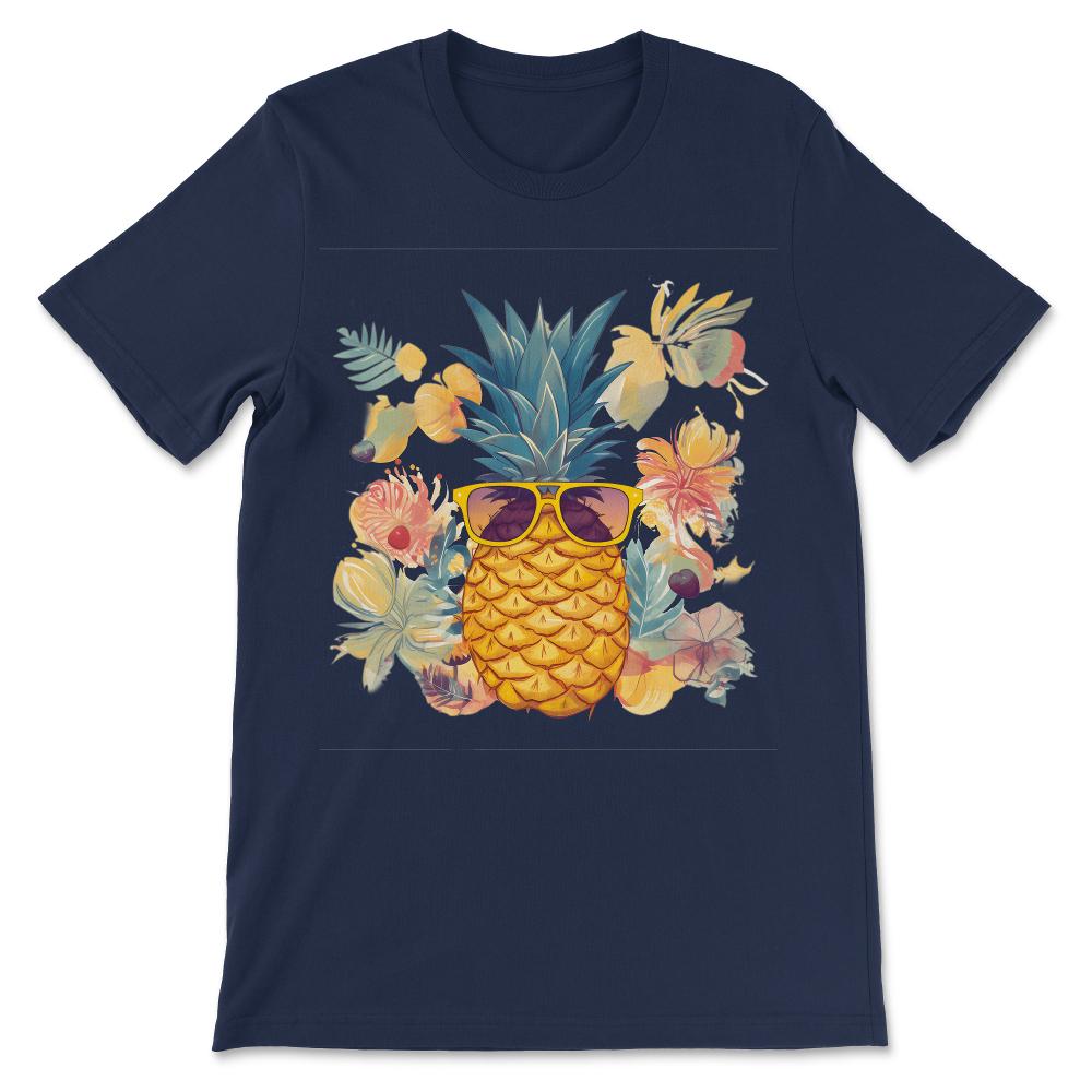 Pineapple Sunglasses Beach Hawaiian Holidays Tropical Summer Gift Tee - Navy