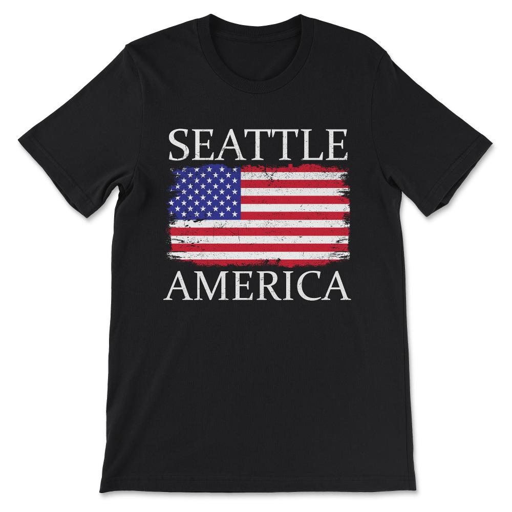 Seattle America Seattle Style America Flag America Tourist Gift Tee - - Black