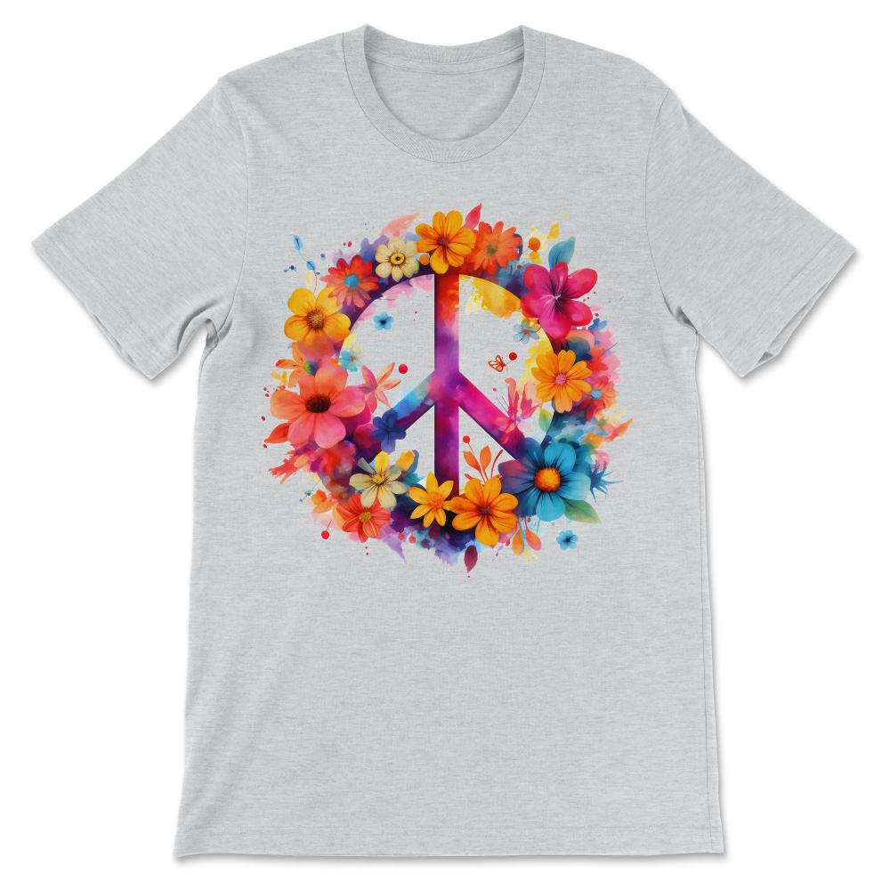 Peace Sign World Love Flowers Hippie Groovy Vibes Art Floral Gift Tee - Ash