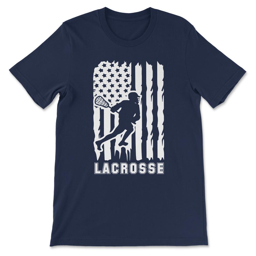 Lacrosse USA Flag American Lacrosse USA Lacrosse Player Gift Tee - - Navy
