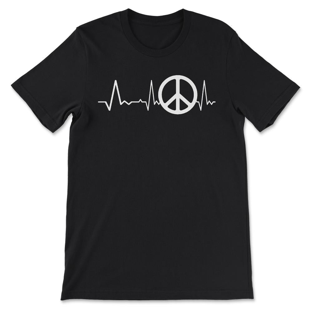 Heartbeat Peace Sign Global Peace World Peace Day No War Gift Tee - - Black