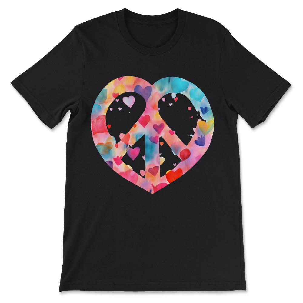 Heart Peace Sign Love Art Colors Valentine Hippy Groovy Soul Gift Tee - Black