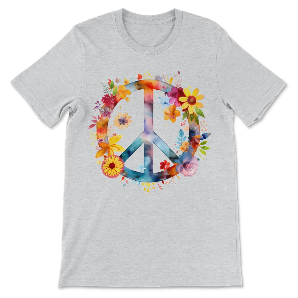 Peace Sign World Love Flowers Hippie Groovy Vibes Art Floral Gift Tee - Ash