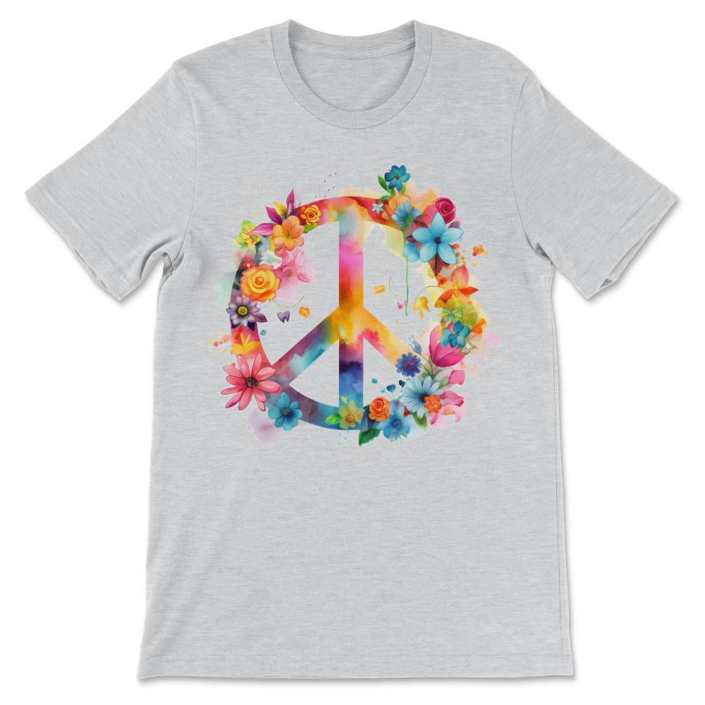 Peace Sign World Love Flowers Hippie Groovy Vibes Art Floral Gift Tee - Ash