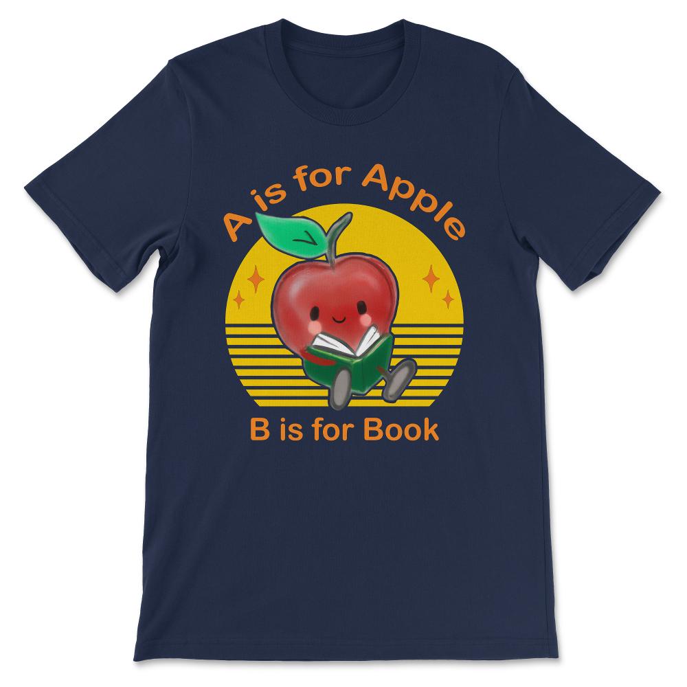 Kindergarten Teacher Preschool Teacher Toddler Apple Book Gift Tee - - Navy