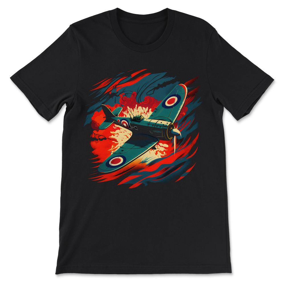 Spitfire Airplane Vintage Pilot Aviator Military Warbirds Gift Tee - - Black