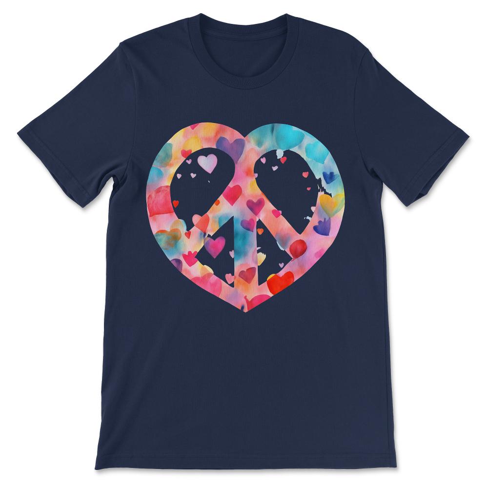 Heart Peace Sign Love Art Colors Valentine Hippy Groovy Soul Gift Tee - Navy