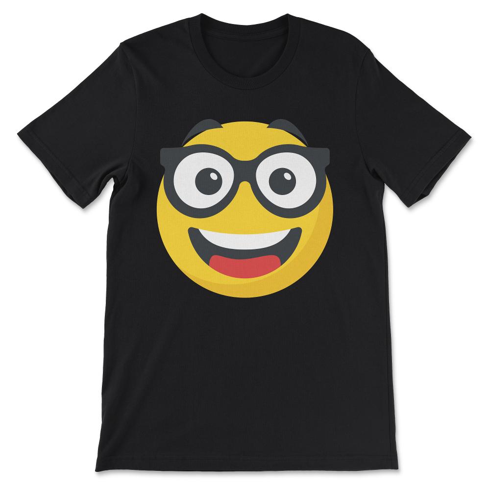 Funny Geek Nerd Face Emoticon Cute Emoticon Nerdy Glasses product - Black