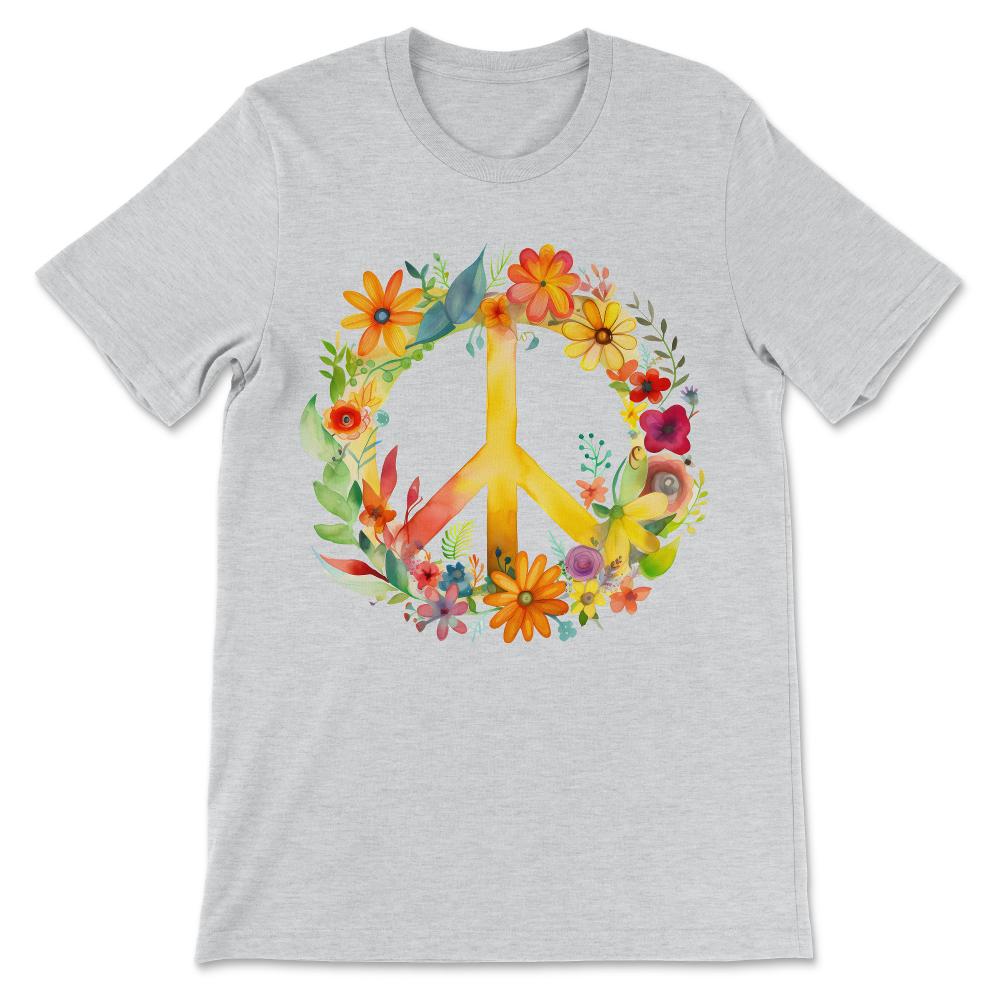 Peace Sign World Love Flowers Hippie Groovy Vibes Colorful Gift Tee - - Ash