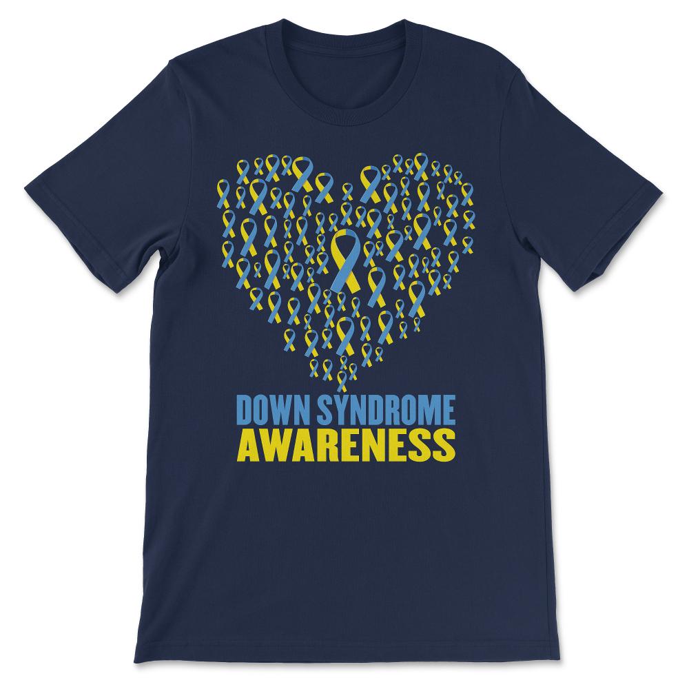 Down syndrome awareness design with ribbon heart Gift Tee - Unisex - Navy