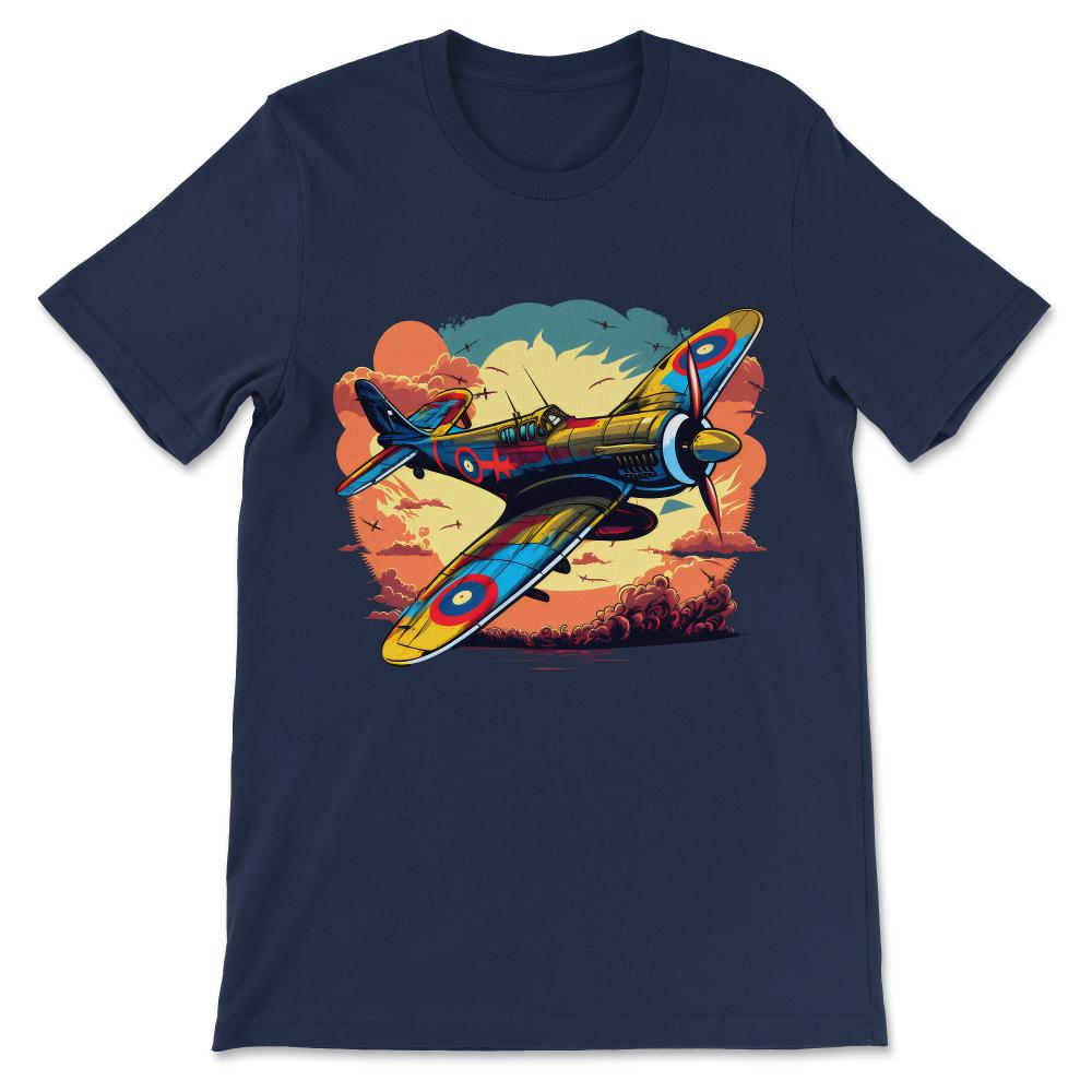 Spitfire Airplane Vintage Pilot Aviator Military Warbirds Gift Tee - - Navy