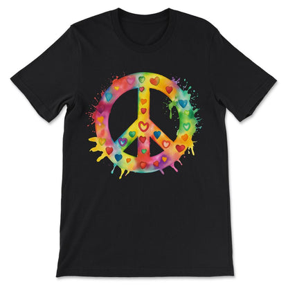 Peace Heart Sign World Vibe Love Hippie Groovy Soul Colorful Gift Tee - Black