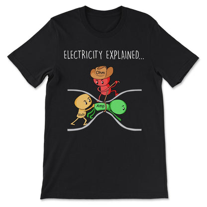 Funny Physics Teacher Electricity Explained Science Joke Gift Tee - - Black