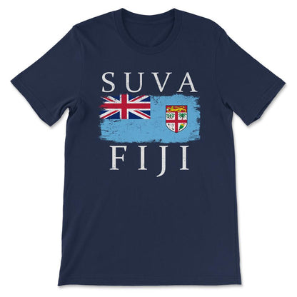 Suva Fiji Flag Fiji Tourist Suva Tourist Capital Suva Gift Tee - - Navy