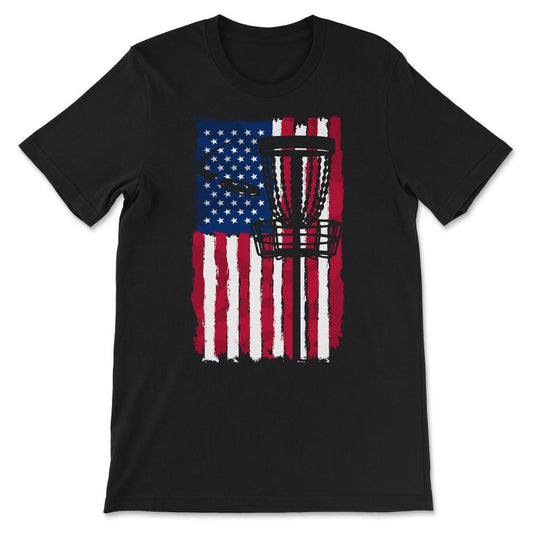 Disc Golf - USA Flag American - Folf Frolf Men Women Dad Gift Tee - - Black