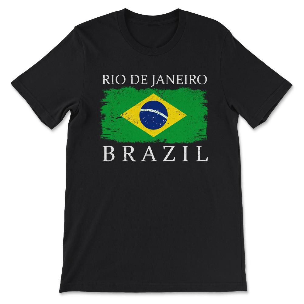 Rio de Janeiro Brazil Flag Rio de Janeiro Tourist Flag Gift Tee - - Black