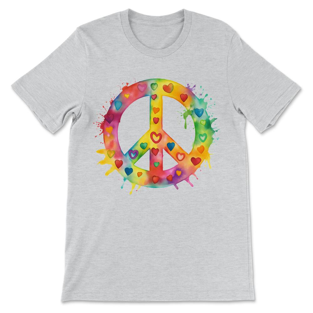 Peace Heart Sign World Vibe Love Hippie Groovy Soul Colorful Gift Tee - Ash