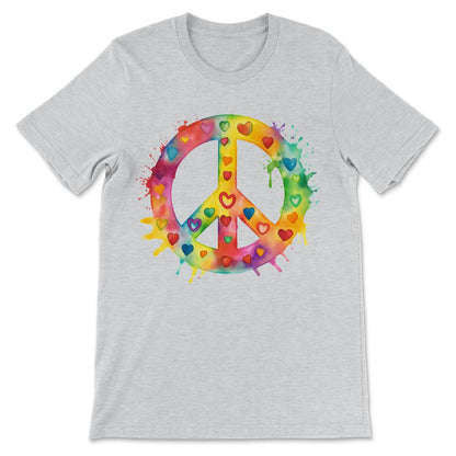 Peace Heart Sign World Vibe Love Hippie Groovy Soul Colorful Gift Tee - Ash