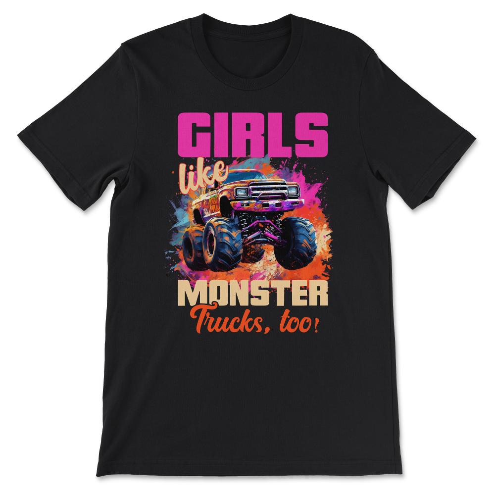 Girls Like Trucks Retro Race Big Monster Vintage Kindergarten Back - Black