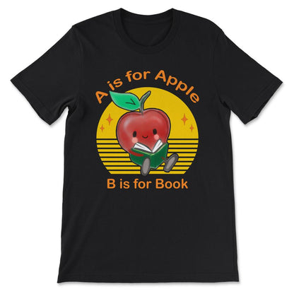 Kindergarten Teacher Preschool Teacher Toddler Apple Book Gift Tee - - Black