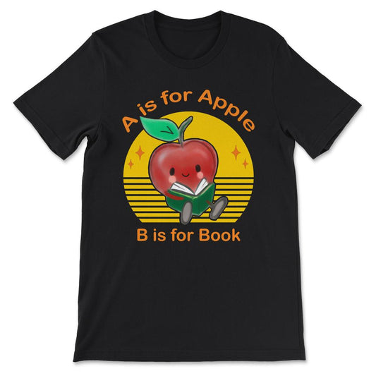 Kindergarten Teacher Preschool Teacher Toddler Apple Book Gift Tee - - Black