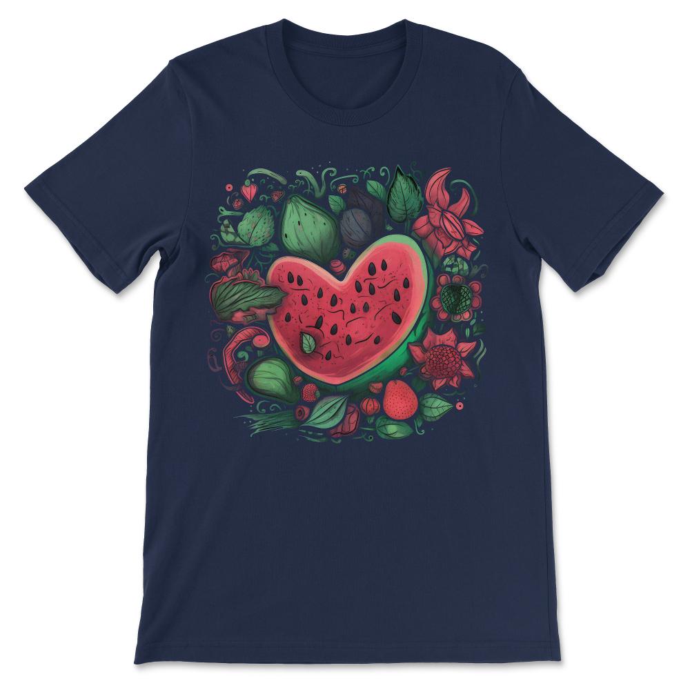 Watermelon Fruitarian Strawberries Lover Heart Fruit Summer Gift Tee - Navy