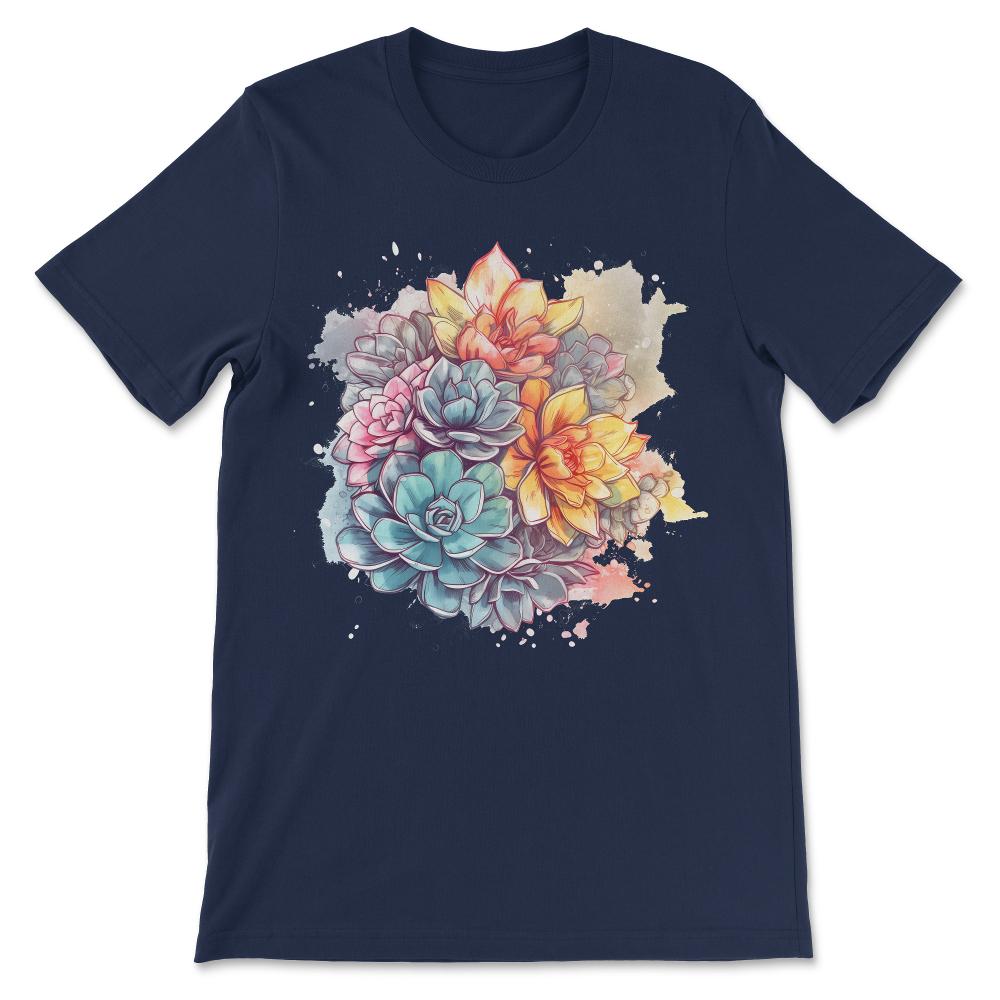 Cactus Flower Cacti Succulent Lover Floral Blooming Saguaro Gift Tee - Navy