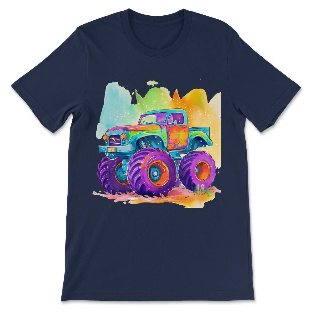 Monster Truck Big Retro Race Dad Trucker Lover Jam Vintage Gift Tee - - Navy