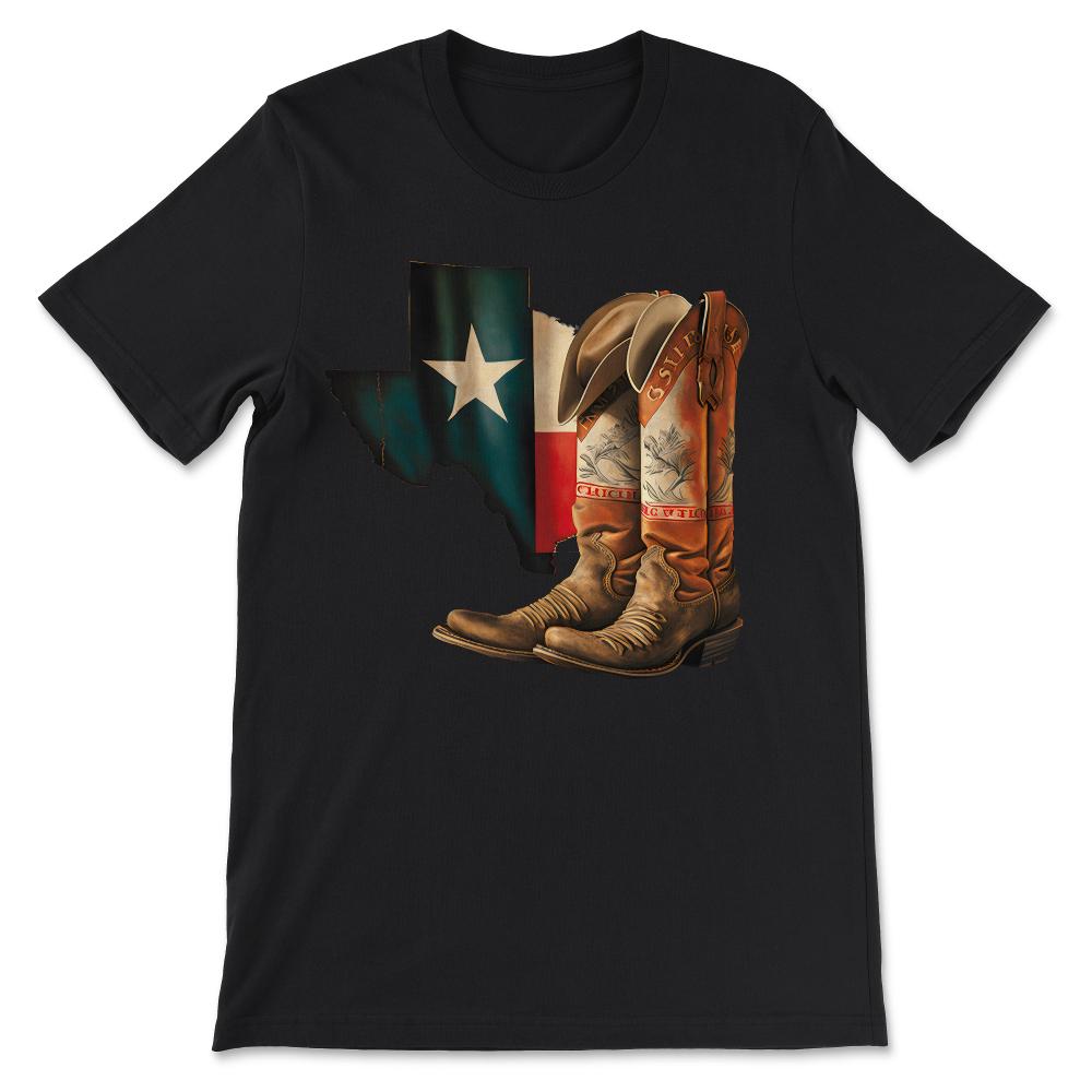 Done - Texas Cowboy Lone State Star Vintage Flag Patriotic Western - Black