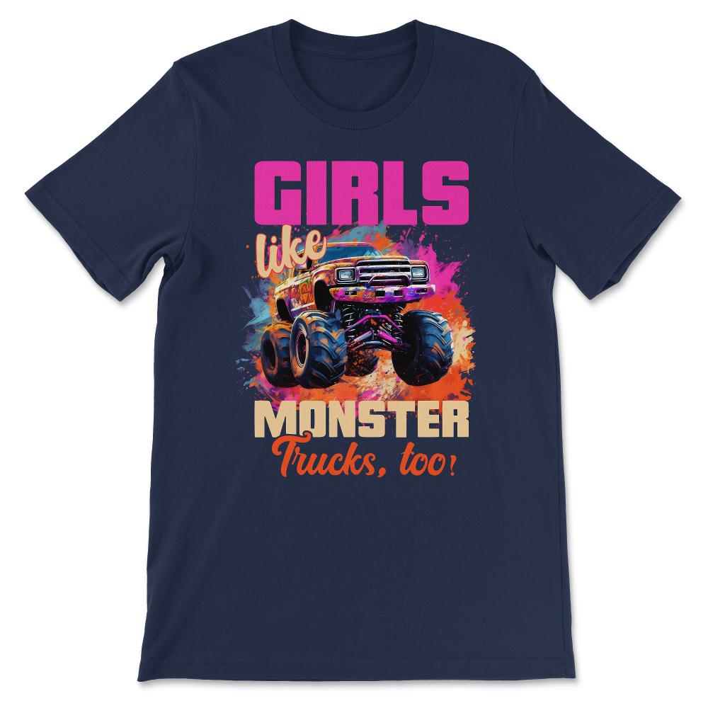 Girls Like Trucks Retro Race Big Monster Vintage Kindergarten Back - Navy