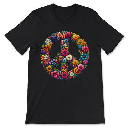 Peace Sign And Flowers Love Global Peace Day No War Hippie Gift Tee - - Black