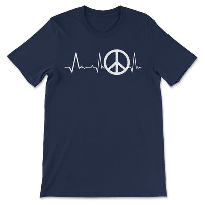 Heartbeat Peace Sign Global Peace World Peace Day No War Gift Tee - - Navy
