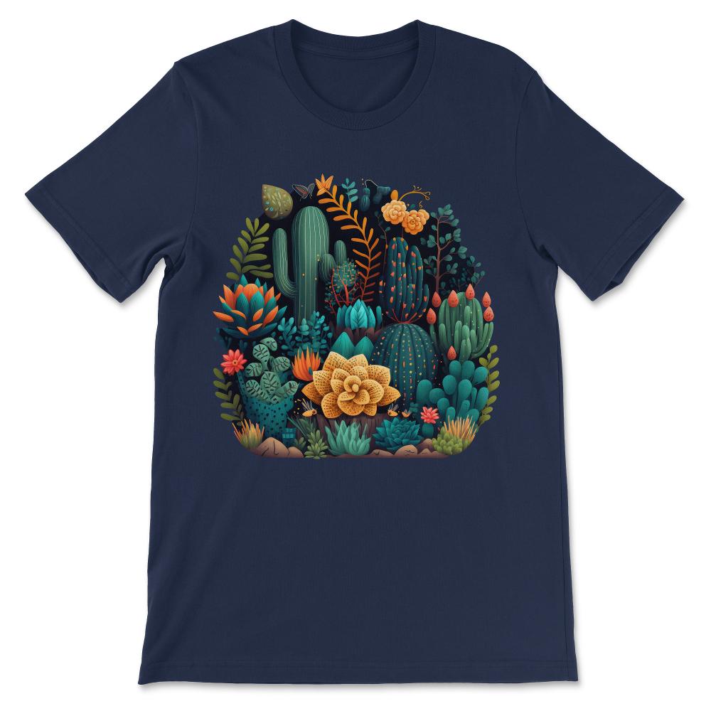 Done - Cactus Desert Vibes Botanical Retro Scene Succulent Plant Gift - Navy