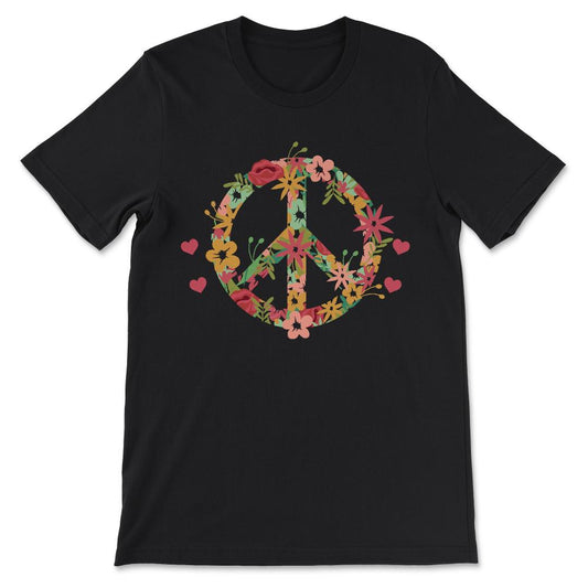 Peace Sign And Flowers Global Peace World Peace Day No War Gift Tee - - Black