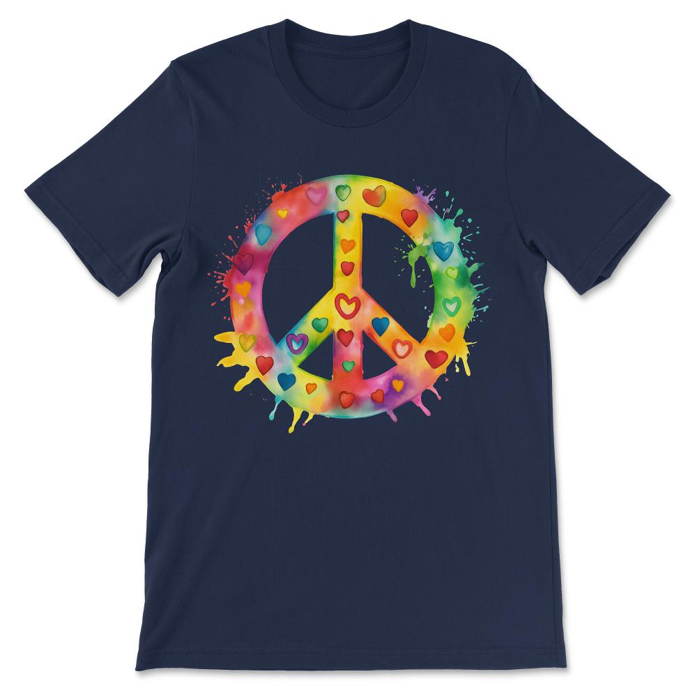 Peace Heart Sign World Vibe Love Hippie Groovy Soul Colorful Gift Tee - Navy