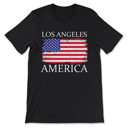 Los Angeles America Flag America Tourist Los Angeles Visitor Gift Tee - Black