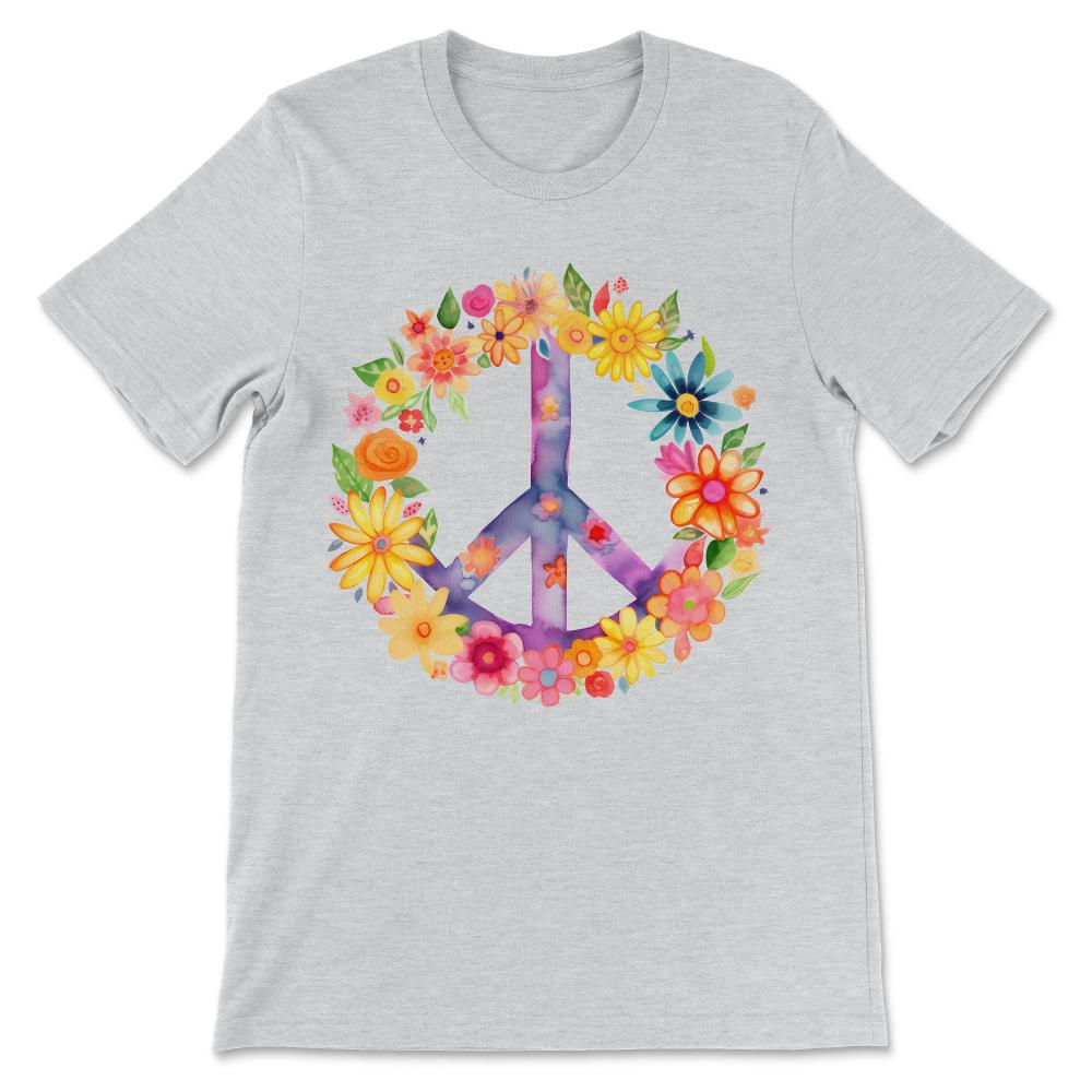 Peace Sign World Love Flowers Hippie Groovy Vibes Art Floral Gift Tee - Ash