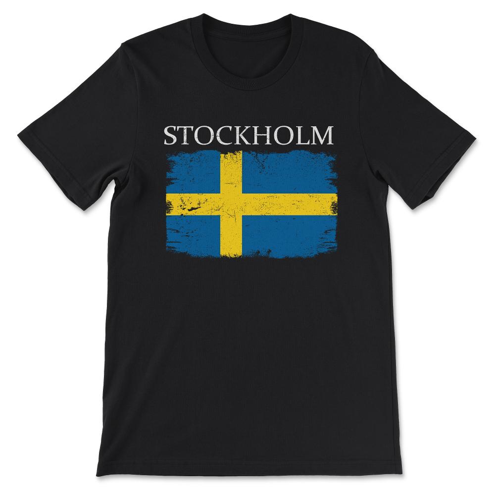 Stockholm Sweden Flag Capital Sweden Stockholm Tourist Gift Tee - - Black