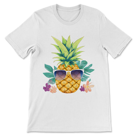 Pineapple Sunglasses Beach Hawaiian Holidays Tropical Summer Gift Tee - White