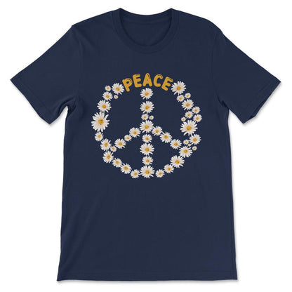 Peace Sign And Flowers Love Global Peace Day No War Hippie Gift Tee - - Navy