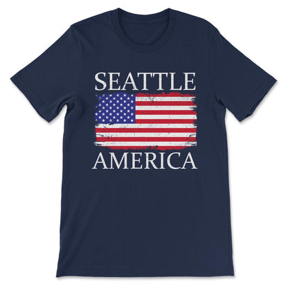 Seattle America Seattle Style America Flag America Tourist Gift Tee - - Navy