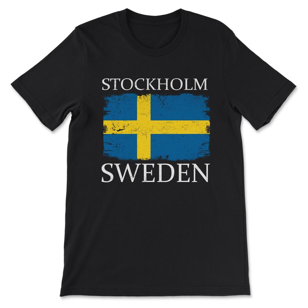 Stockholm Sweden Flag Capital Sweden Stockholm Tourist Gift Tee - - Black