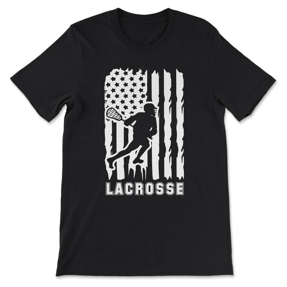 Lacrosse USA Flag  American Lacrosse USA Lacrosse Player Gift Tee - - Black