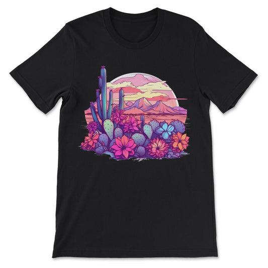 Cactus Desert Western Texas Succulent Plant Mountain Vintage Gift Tee - Black